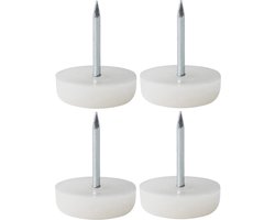 Meubel -/ stoelglijder met spijker / nagel 30mm wit kunststof set 4 stuks - stoelpoot - meubelglijder