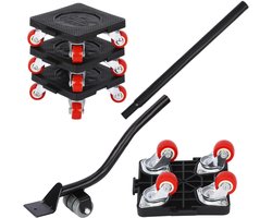 Meubel Verhuisrollers Set - 4 Stuks - Met Hefboom - 360° Draaibaar - Draagvermogen 400 kg - Voor Zware Meubels