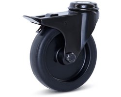 Meubel zwenkwiel zwart geremd 100mm - Centraal gat - 90kg