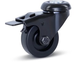 Meubel zwenkwiel zwart geremd met centraal gat - 50mm - 40kg