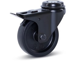 Meubel zwenkwiel zwart geremd met centraal gat - 75mm - 60kg