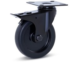 Meubel zwenkwiel zwart geremd met topplaat - 100mm - 90kg