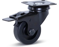 Meubel zwenkwiel zwart geremd met topplaat - 50mm - 40kg