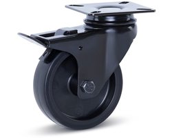 Meubel zwenkwiel zwart geremd met topplaat - 75mm - 60kg