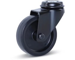 Meubel zwenkwiel zwart met centraal gat - 75mm - 60kg