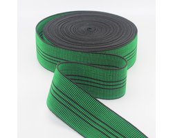 Meubelelastiek 45 mm × 10 m – Elastische Stoffeerband – Voor Bank, Sofa, Fauteuil en Stoffering – Groen met Zwarte Strepen