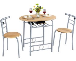 MEUBELEXPERT- 3-delige balkonmeubelen, tuinmeubelen, balkonset van hout, tuinset met 1 tafel en 2 stoelen, balkontafel, 80 x 53 x 73,5 cm, natuurlijke houtkleur