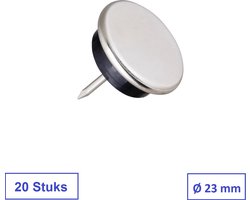MEUBELGLIJDERS 20 STUKS - 23 MM - METAAL 'CHROOM' MET KUNSTSTOF GLIJNAGEL - MET STALEN NAGEL