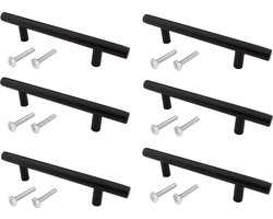 Meubelgreep - Rond - Zwart - 252x12x192mm - T-Model - RVS - Inclusief montageschroeven - 6 stuks - Handgreep