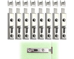 Meubelgrendels set van 8 stuks, schuifbeugels voor meubels inclusief sluithoek - 70 mm schuifgrendel voor deuren, vernikkeld - inbraakbeveiliging, zichtbare schroefverbinding