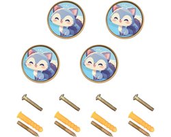 Meubelgrepen en Knoppen - Kastknoppen Ladegrepen - Meubels Opknappen - Blauwe Vos Cartoon Design - 32 mm - Blauw
