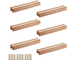 Meubelgrepen hout - kastgrepen met schroeven - gatafstand 128 mm - badkamer - voor kasten - kantoren en keuken - 6 stuks - 128 mm