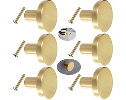 Meubelknop goud, kastknoppen, messing handgrepen voor de winkel rond, 28 mm hardware massief messing ronde kleine gaatjes kleine handgreep, voor kastdeuren en ladekasten, met schroeven (6 stuks)