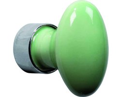 Meubelknop ovaal porselein 33mm glans nikkel/appelgroen