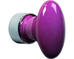Meubelknop ovaal porselein 33mm glans nikkel/fuchsia