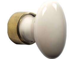 Meubelknop ovaal porselein 33mm messing ongelakt/camee