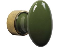 Meubelknop ovaal porselein 33mm messing ongelakt/keizergroen