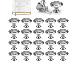 Meubelknoppen - Ronde meubelknoppen - Ladeknoppen - 30 mm Kastknoppen - Kastgrepen - Ladeknoppen met schroeven - Voor kasten, laden, keukens, kledingkasten - Zilver - 20 stuks