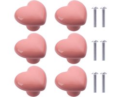 Meubelknoppen Set - Keramiek Hartvorm Handgrepen - 6 Stuks - Glad Oppervlak Met Schroeven - Voor Kinderkamer En Keuken Kast - Rood