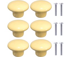 Meubelknoppen Set - Keramische Handgrepen Rond - 6 Stuks - Glad Oppervlak Veilig Design - Kinderkamer Keuken Kast - Lichtgeel