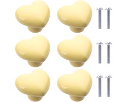 Meubelknoppen Set - Keramische Hartvormige Handgrepen - 6 Stuks - Lichtgeel Decoratief Beslag - Voor Kinderkamer En Keukenkasten - Schattig Design