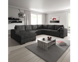Meubella - Adel - Hoekbank 5-zits met chaise longue - Antraciet - Leer - Links