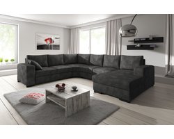 Meubella - Adel - Hoekbank 5-zits met chaise longue - Antraciet - Leer - Rechts