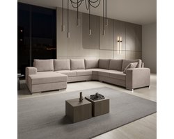 Meubella - Adel - Hoekbank 5-zits met chaise longue - Beige - Stof - Links