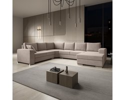 Meubella - Adel - Hoekbank 5-zits met chaise longue - Beige - Stof - Rechts