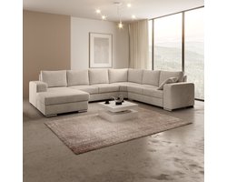 Meubella - Adel - Hoekbank 5-zits met chaise longue - Beige - Velvet - Links