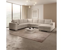 Meubella - Adel - Hoekbank 5-zits met chaise longue - Beige - Velvet - Rechts