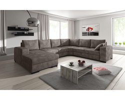 Meubella - Adel - Hoekbank 5-zits met chaise longue - Bruin - Leer - Links
