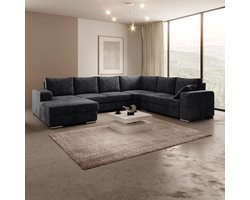 Meubella - Adel - Hoekbank 5-zits met chaise longue - Zwart - Velvet - Links