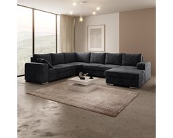 Meubella - Adel - Hoekbank 5-zits met chaise longue - Zwart - Velvet - Rechts