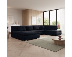 Meubella - Alberta XL - Hoekbank 5-zits - Zwart - Velvet - Links