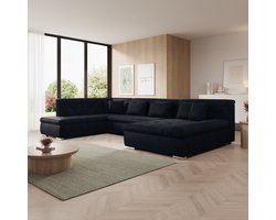 Meubella - Alberta XL - Hoekbank 5-zits - Zwart - Velvet - Rechts