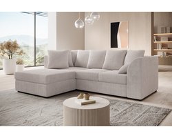 Meubella - Alfort - Hoekbank 3-zits met chaise longue - Beige - Ribstof - Links