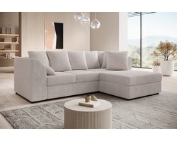 Meubella - Alfort - Hoekbank 3-zits met chaise longue - Beige - Ribstof - Rechts
