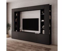 Meubella - Arlo - Wandmeubel - Zwart - 261x29x194 cm