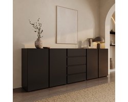 Meubella - Aroji - Dressoir - Zwart - 222x40x78 cm