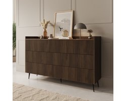 Meubella - Asty - Ladekast met 6 lades - Donker eiken - 150x41x92 cm