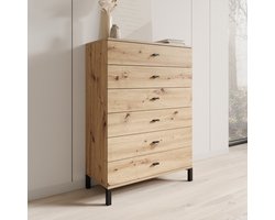 Meubella - Avellio - Ladekast met 6 lades - Eikenpatroon - 77x35x110 cm