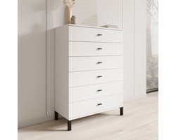 Meubella - Avellio - Ladekast met 6 lades - Wit - 77x35x110 cm