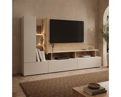 Meubella - Bandabou - Wandmeubel - Beige/Licht eiken - 270x40x162 cm