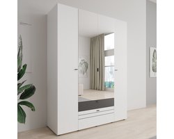 Meubella - Basmira - Kledingkast met 4 deuren - Wit - 155x52x208 cm