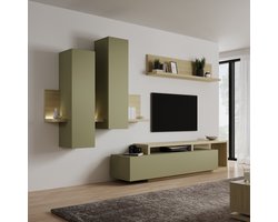 Meubella - Bello - Wandmeubel - Groen/Eikenpatroon - 219x45x52 cm