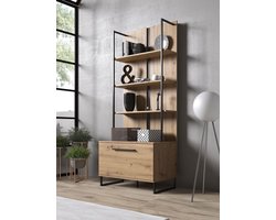Meubella - Boekenkast Saturn - Eiken - Zwart - 85 cm