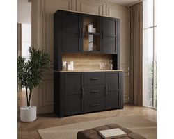 Meubella - Borello - Buffetkast - Zwart - 146x42x205 cm