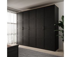 Meubella - Borello - Kledingkast 5 deurs - Zwart - 266x60x214 cm