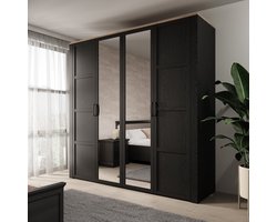 Meubella - Borello - Kledingkast met 4 deuren - Zwart - 216x60x214 cm